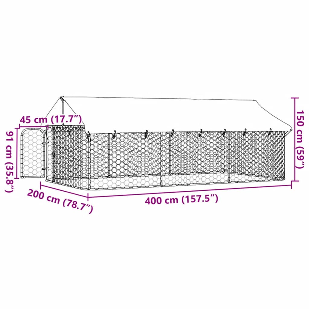 Zunanji pasji boks s streho 400x200x150 cm