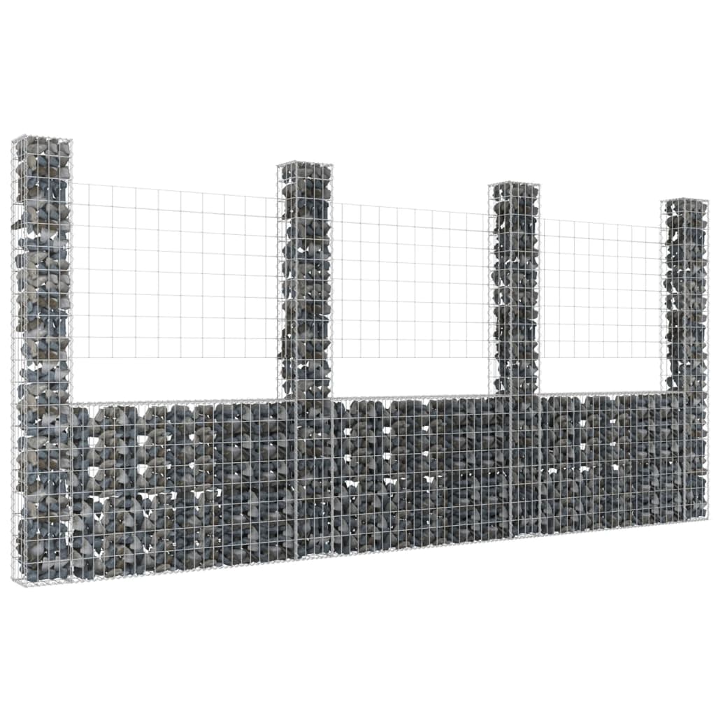 Gabion košara U-oblike s 4 stebri železo 380x20x200 cm