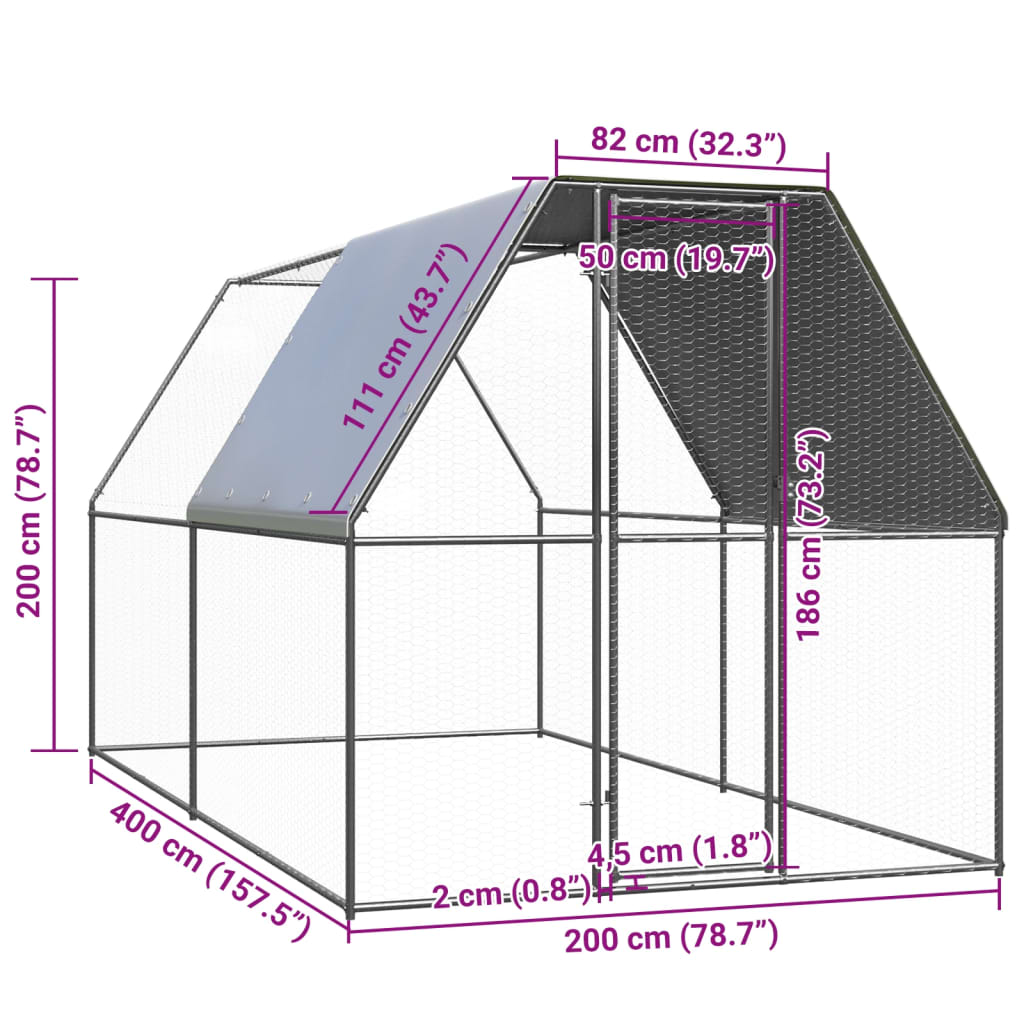 Zunanji kokošnjak 2x4x2 m pocinkano jeklo