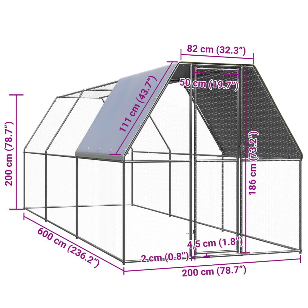 Zunanji kokošnjak 2x6x2 m pocinkano jeklo