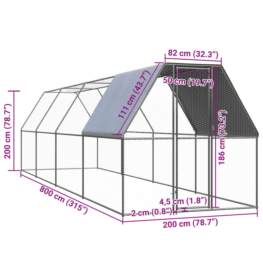 Zunanji kokošnjak 2x8x2 m pocinkano jeklo