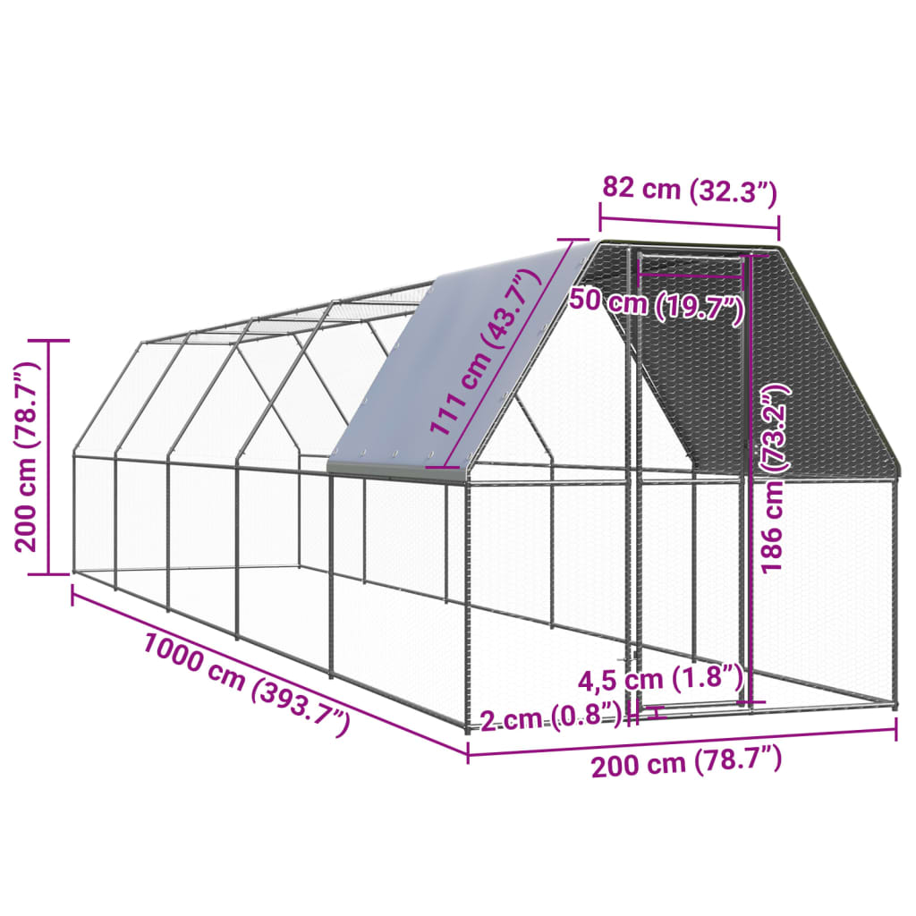 Zunanji kokošnjak 2x10x2 m pocinkano jeklo