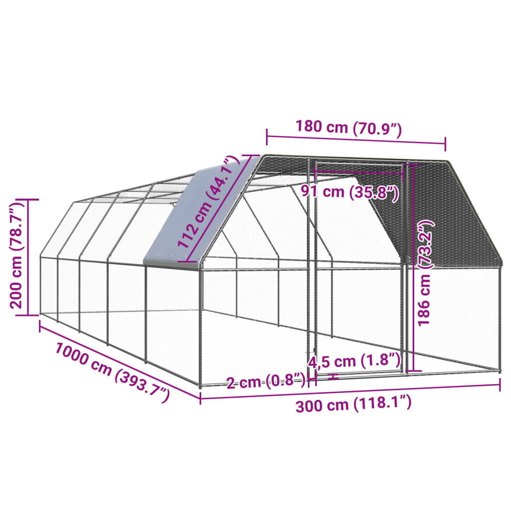 Zunanji kokošnjak 3x10x2 m pocinkano jeklo