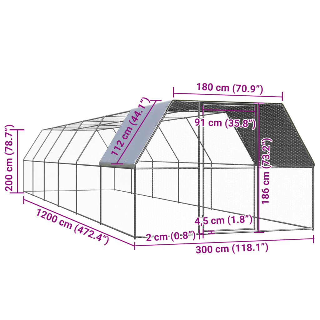 Zunanji kokošnjak 3x12x2 m pocinkano jeklo