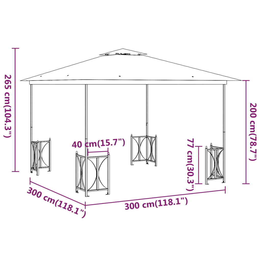 Paviljon s stranicami in dvojno streho 3x3 m krem