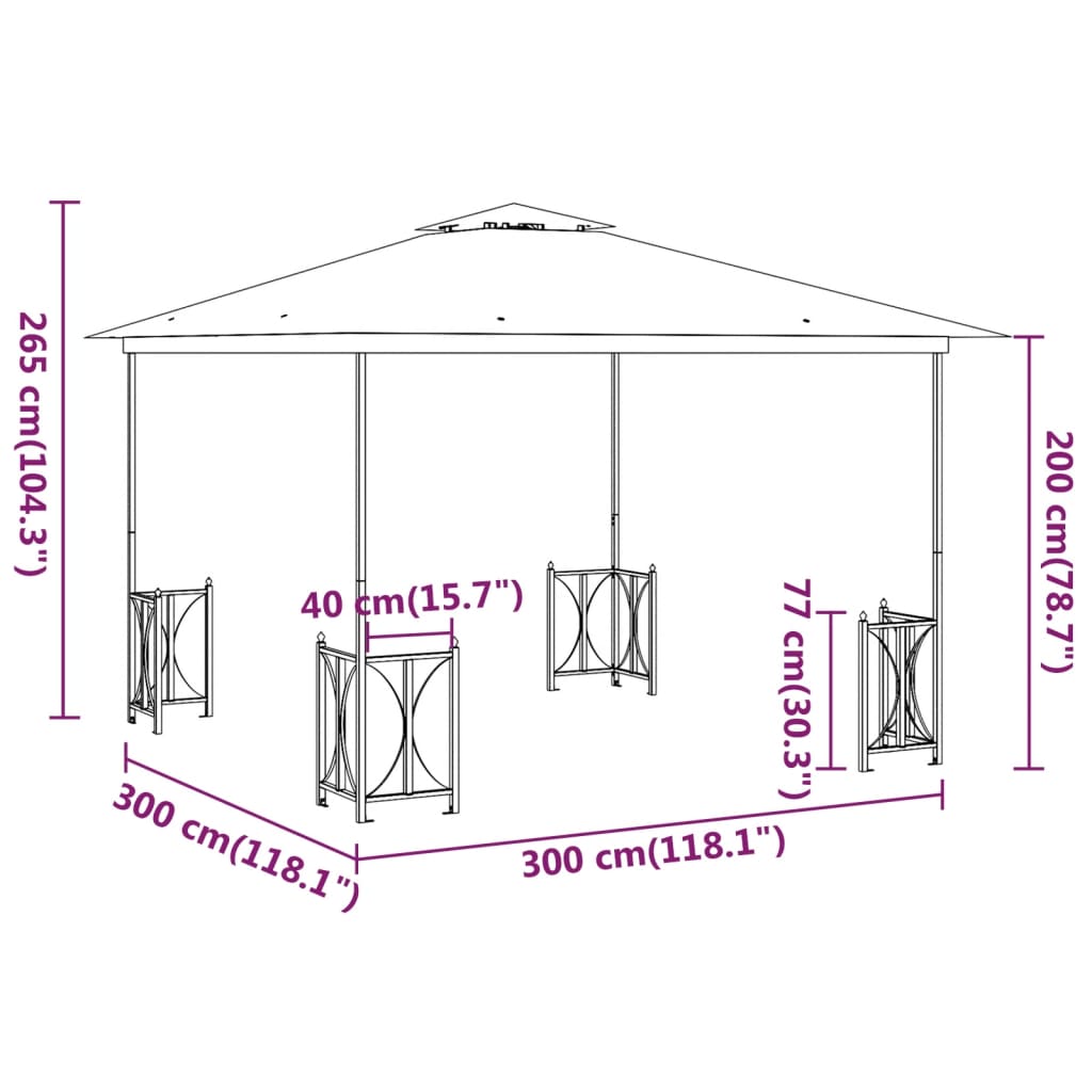 Paviljon s stranicami in dvojno streho 3x3 m taupe