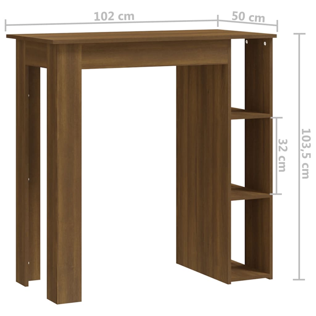 Barska miza s polico rjavi hrast 102x50x103,5 cm iverna pl.