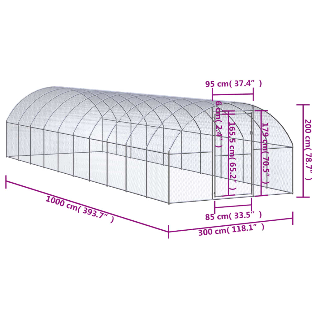 Zunanji kokošnjak 3x10x2 m pocinkano jeklo