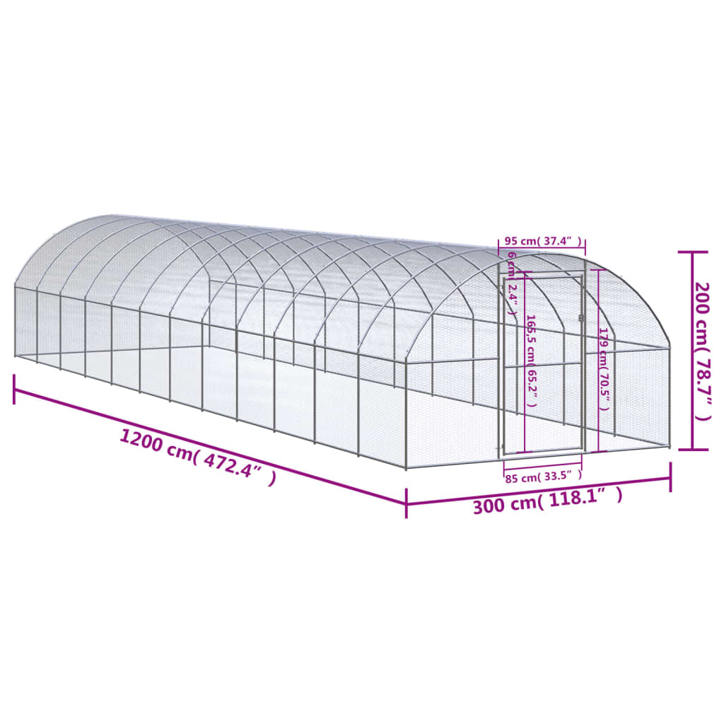 Zunanji kokošnjak 3x12x2 m pocinkano jeklo