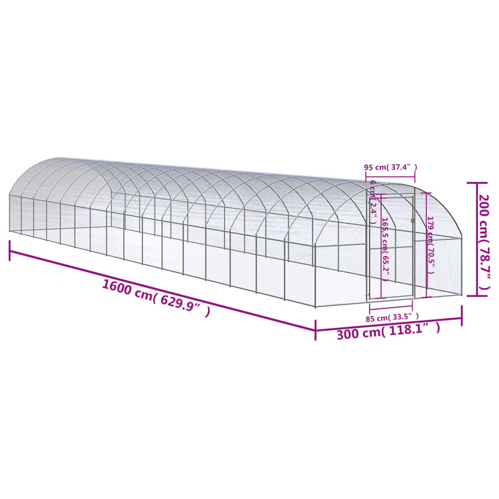 Zunanji kokošnjak 3x16x2 m pocinkano jeklo