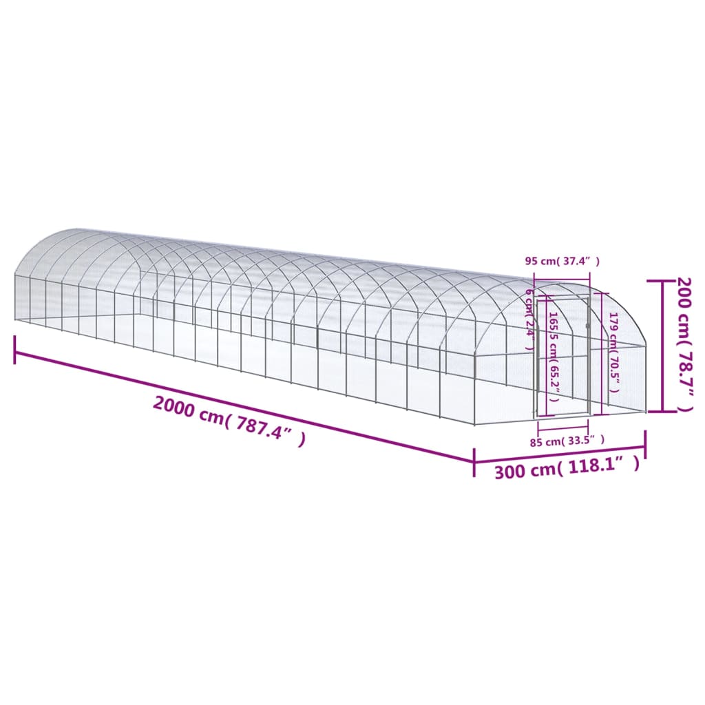 Zunanji kokošnjak 3x20x2 m pocinkano jeklo