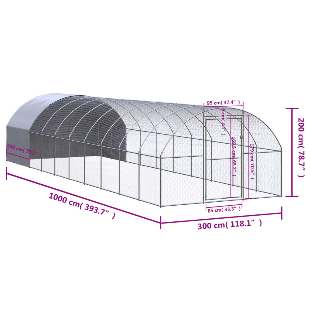 Zunanji kokošnjak 3x10x2 m pocinkano jeklo