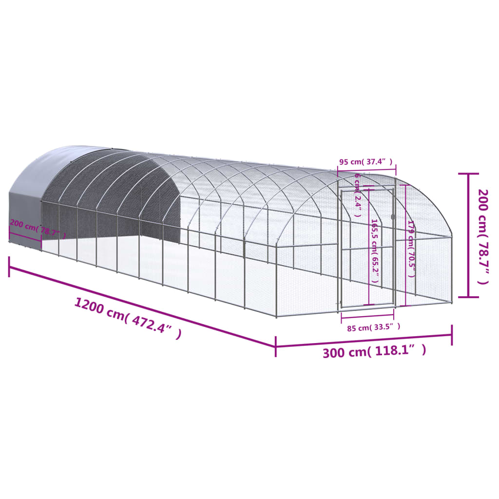 Zunanji kokošnjak 3x12x2 m pocinkano jeklo