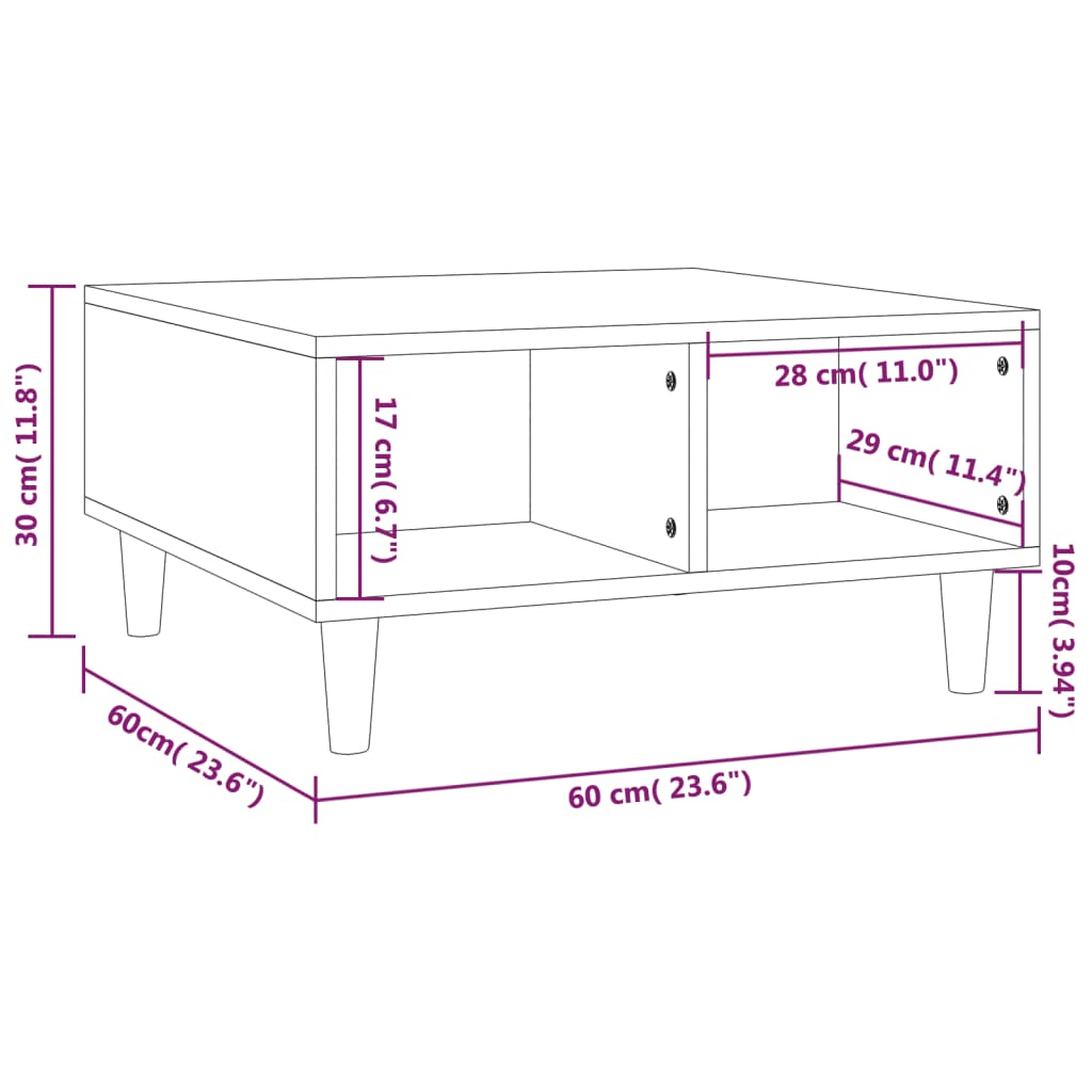 Klubska mizica siva sonoma 60x60x30 cm iverna plošča