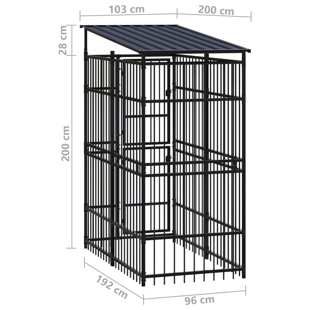 Zunanji pasji boks s streho jeklen 1,84 m²