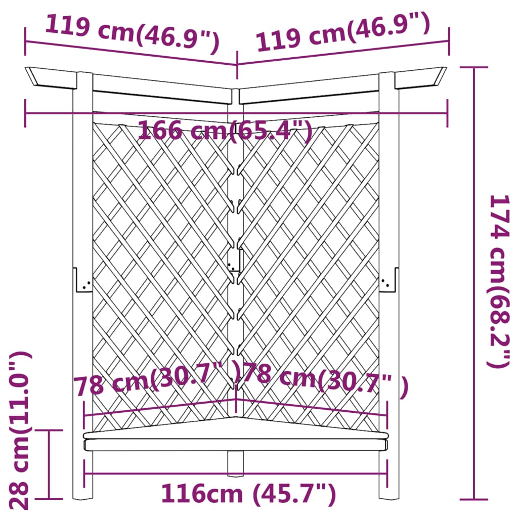 Kotna pergola s klopjo 166x81x174 cm impregnirana borovina