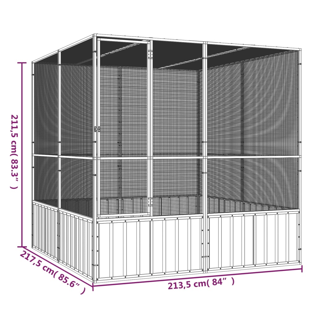 Ptičja kletka antracit 213,5x217,5x211,5 cm pocinkano jeklo