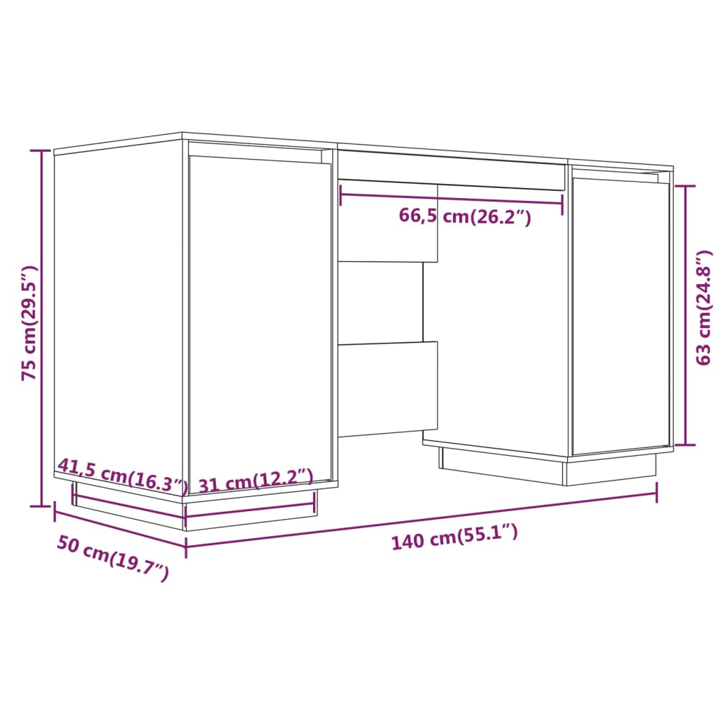 Pisalna miza 140x50x75 cm trdna borovina