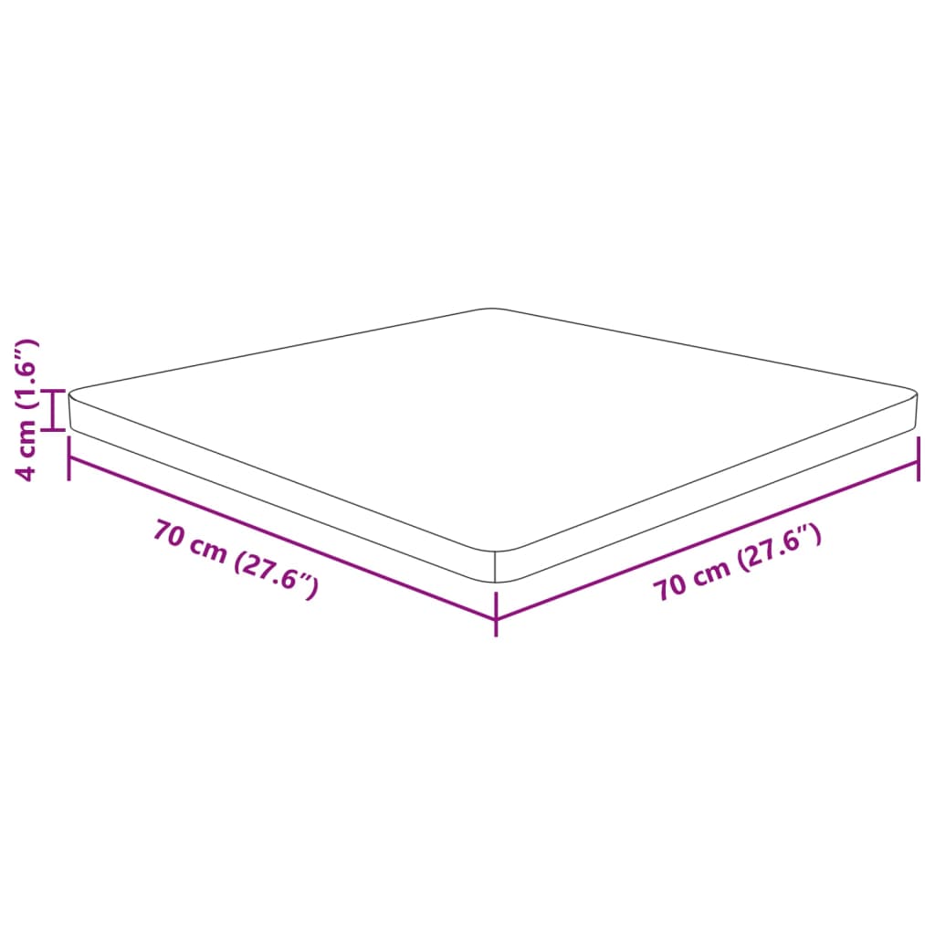 Kvadratna mizna plošča 70x70x4 cm neobdelana trdna hrastovina