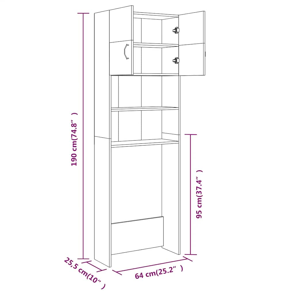 Omara za pralni stroj siva sonoma 64x25,5x190 cm