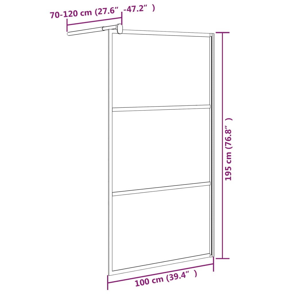 Pregrada za tuš 100x195 cm delno motno ESG steklo črna