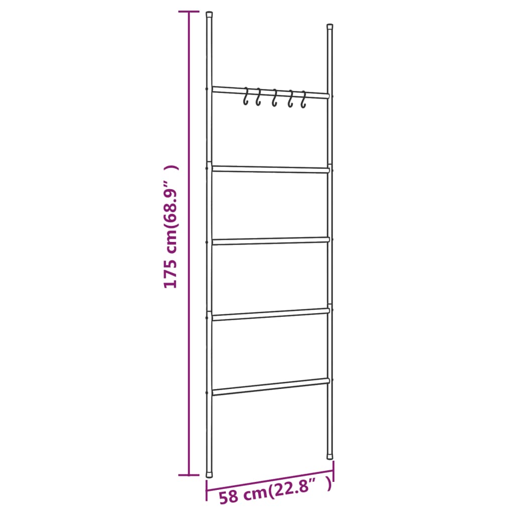 Lestev za brisače s 5 letvicami črna 58x175 cm železo