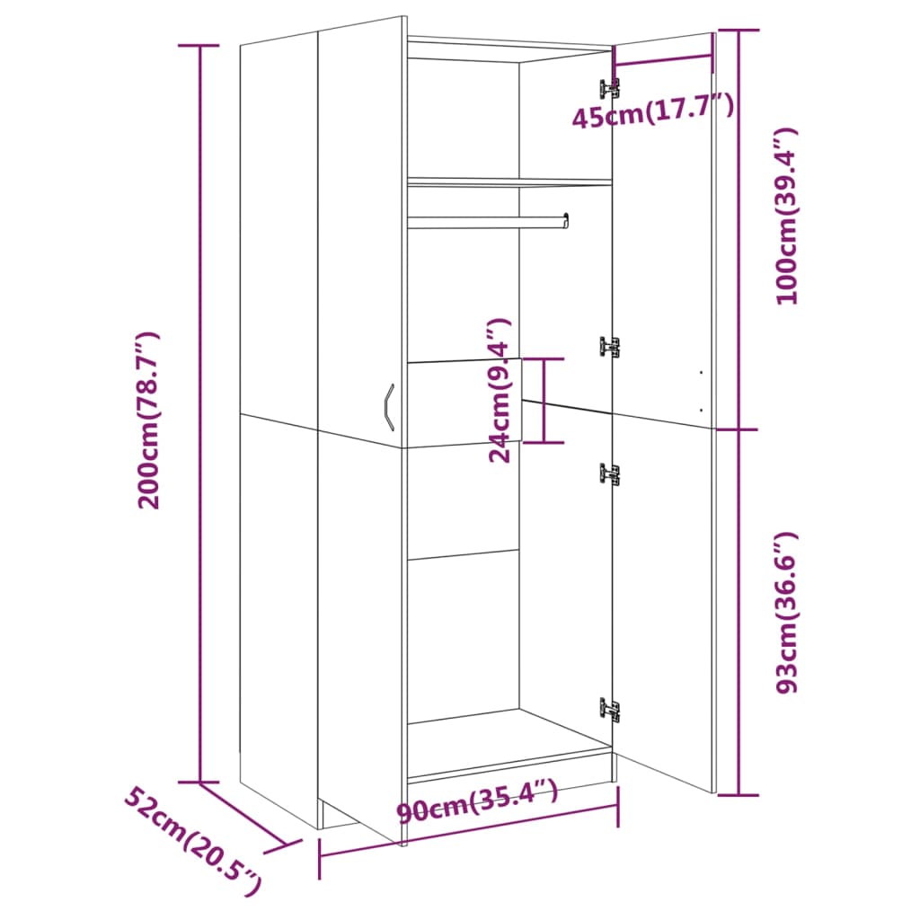 Garderobna omara rjavi hrast 90x52x200 cm konstruiran les