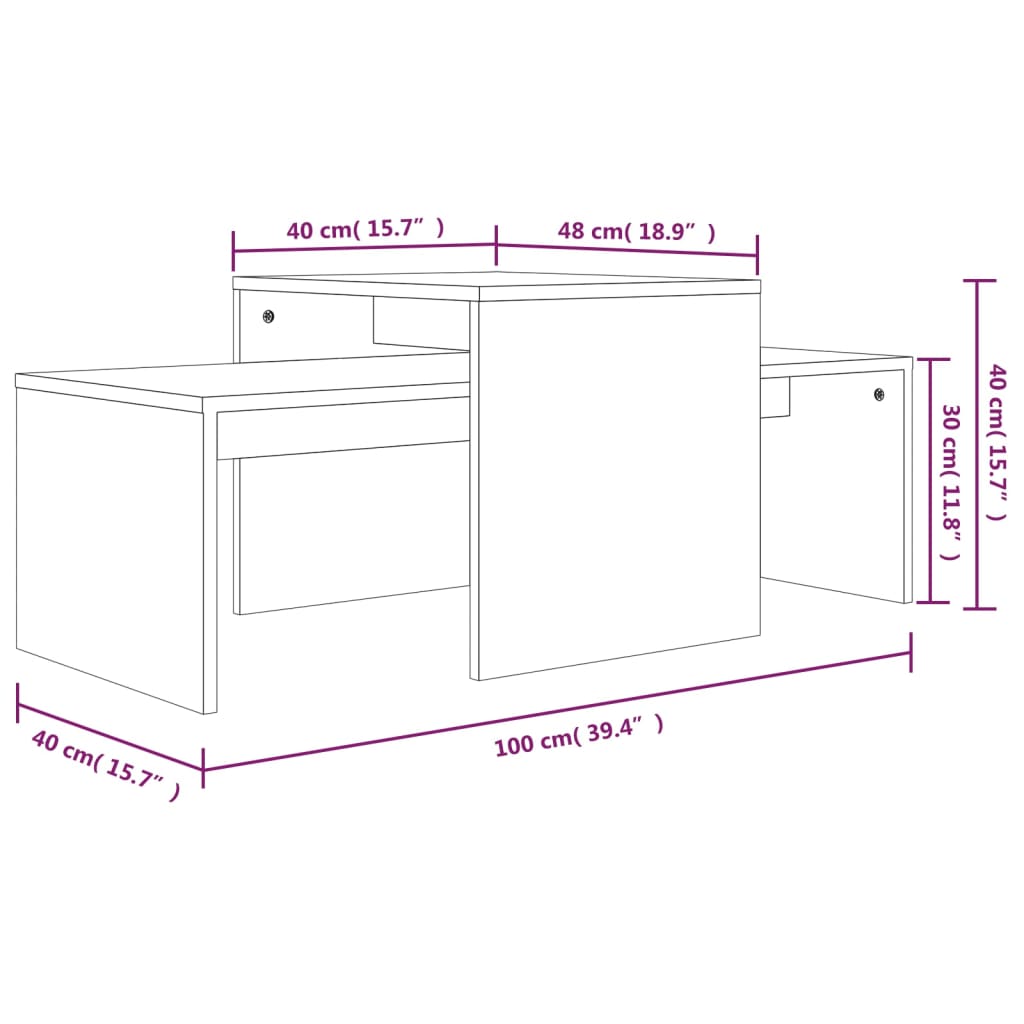 Komplet klubskih mizic dimljeni hrast 100x48x40 cm konstr. les