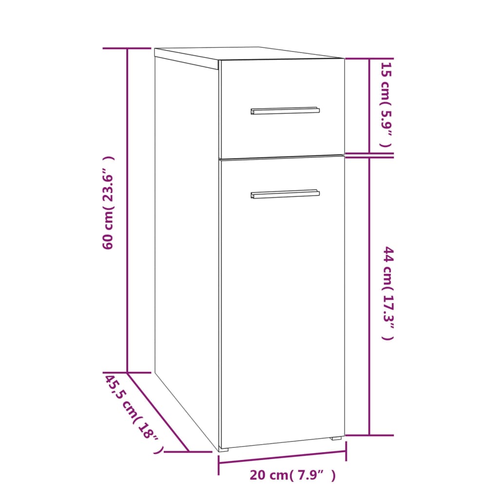 Lekarniška omara siva sonoma 20x45,5x60 cm konstruiran les