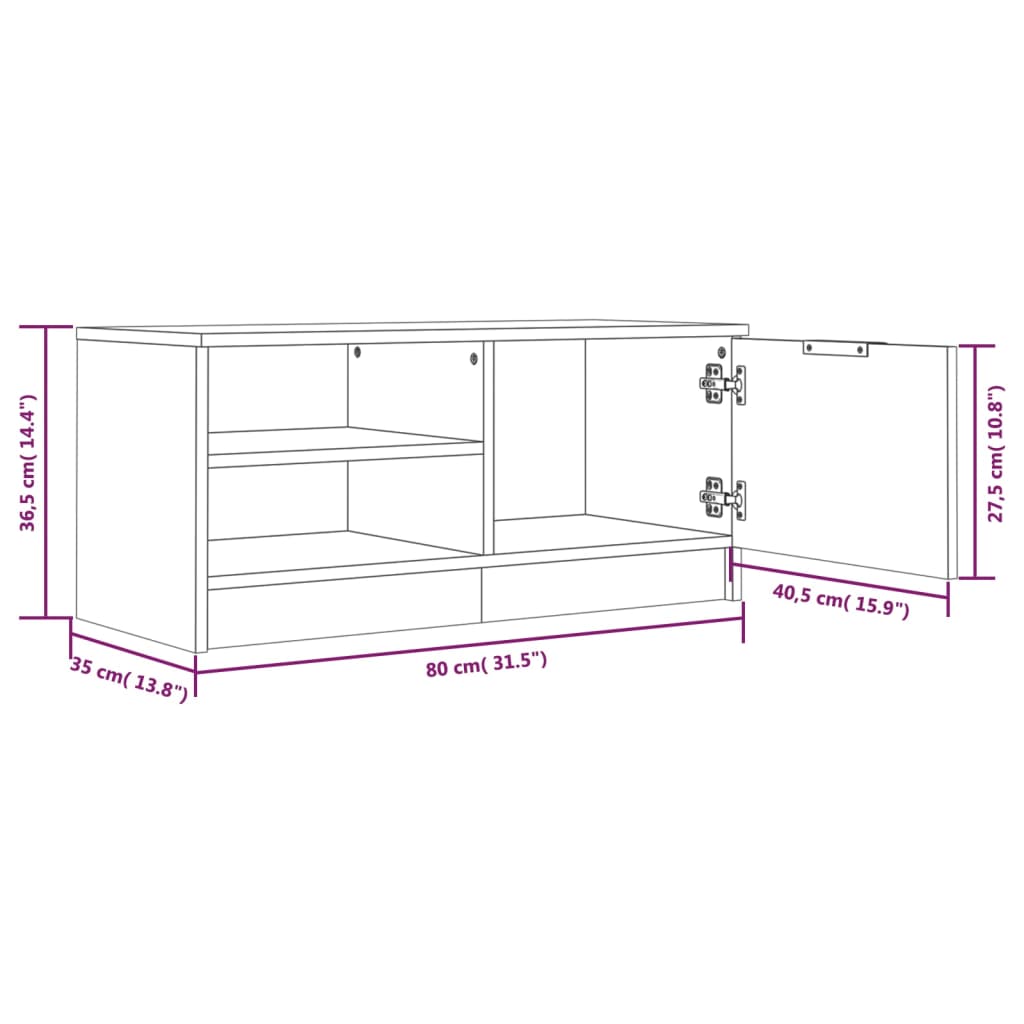 TV omarica 2 kosa črna 80x35x36,5 cm konstruiran les