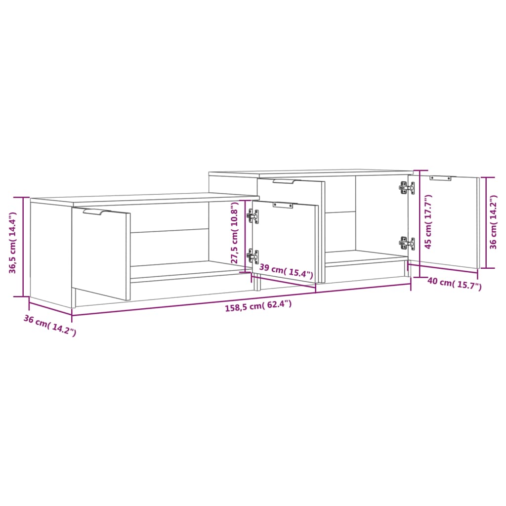 TV omarica bela in sonoma hrast 158,5x36x45 cm konstruiran les