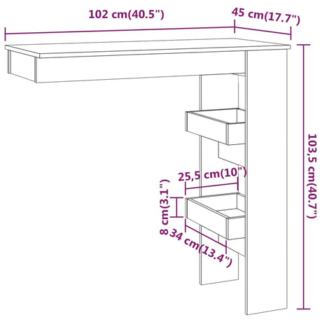 Stenska barska miza bela 102x45x103,5 cm konstruiran les