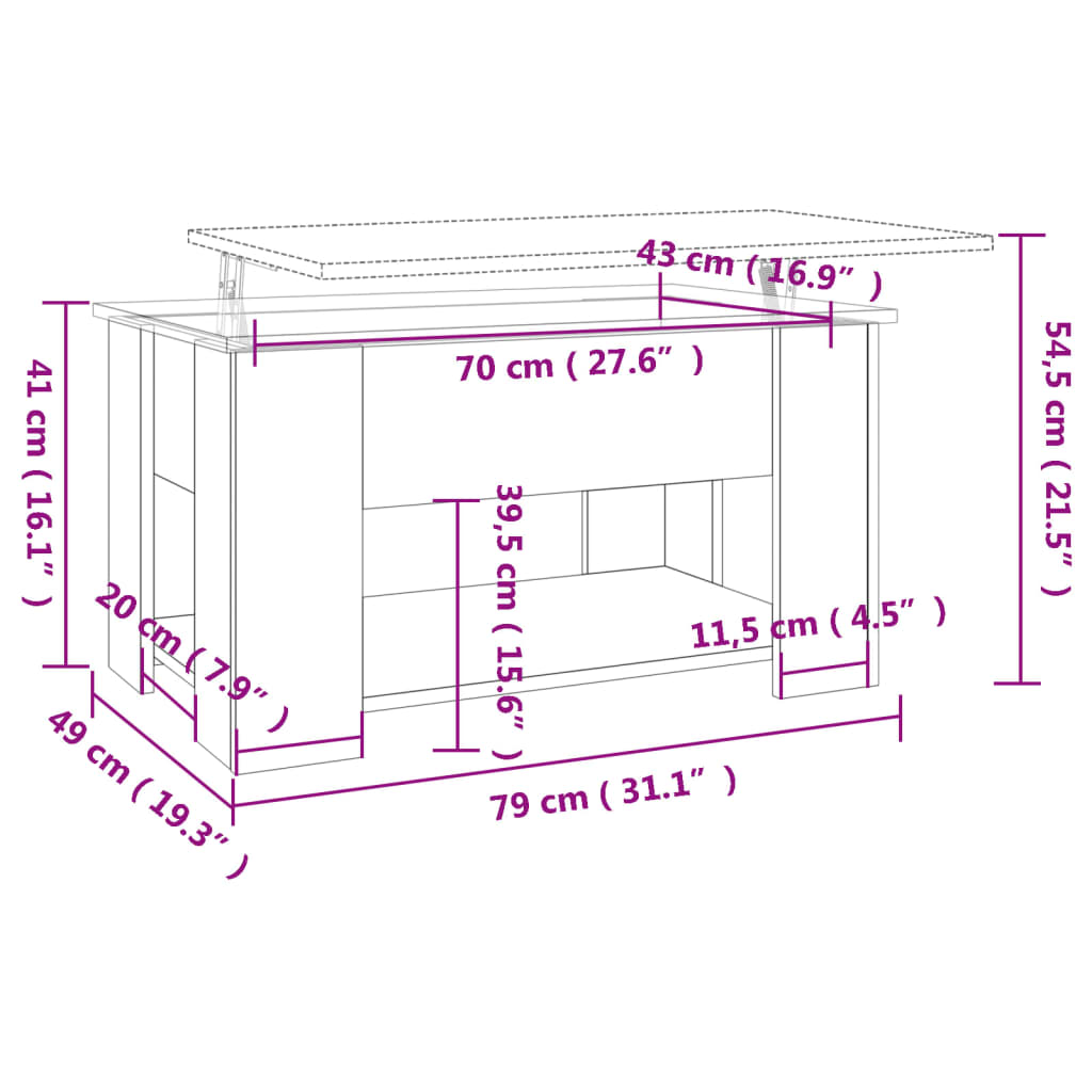 Klubska mizica siva sonoma 79x49x41 cm konstruiran les