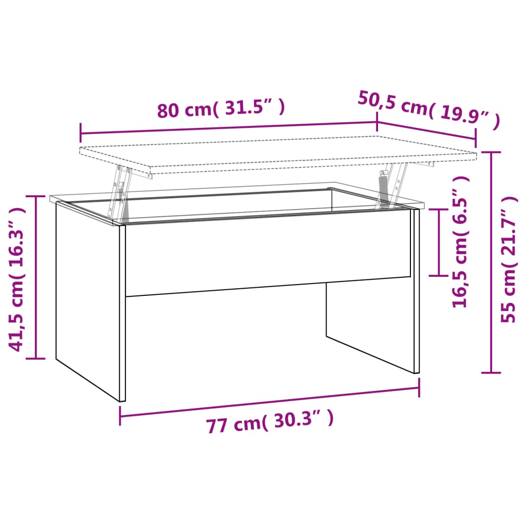 Klubska mizica rjavi hrast 80x50,5x41,5 cm konstruiran les