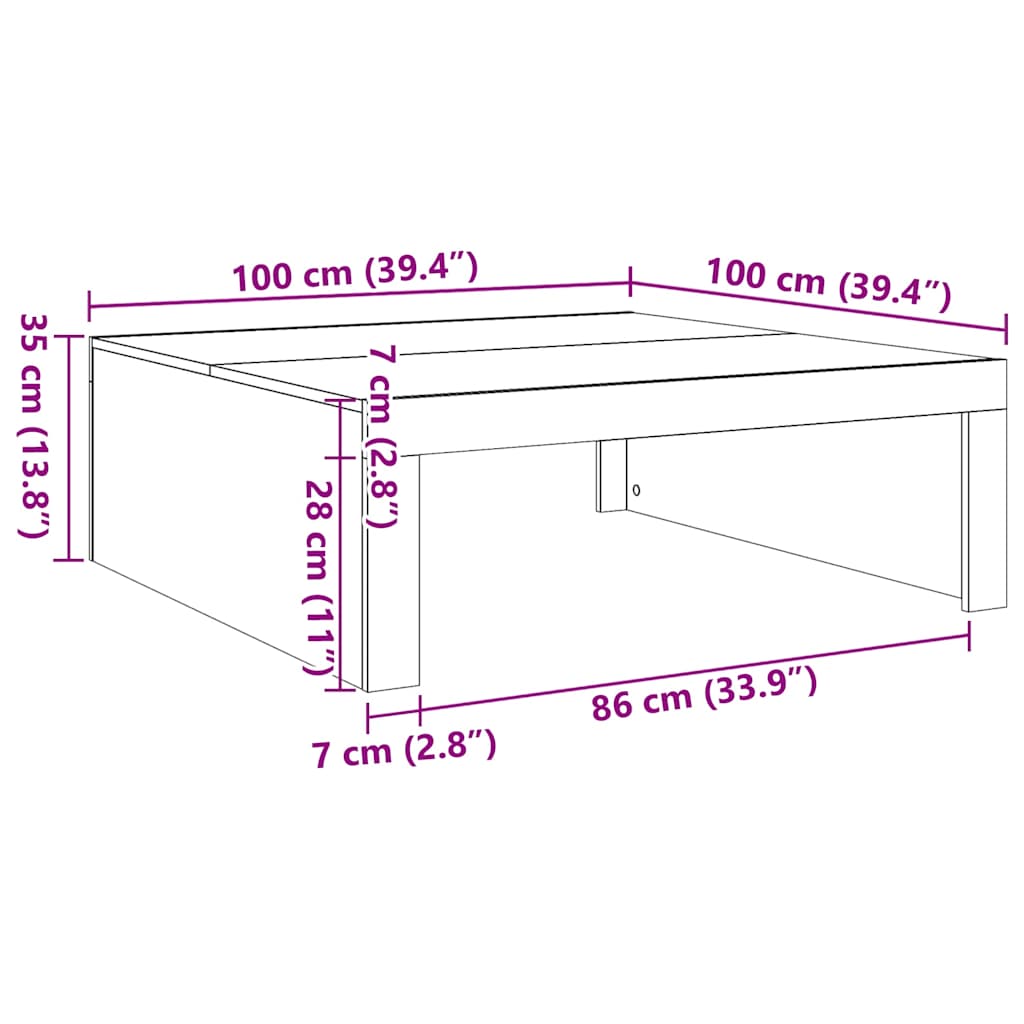 Klubska mizica siva sonoma 100x100x35 cm konstruiran les