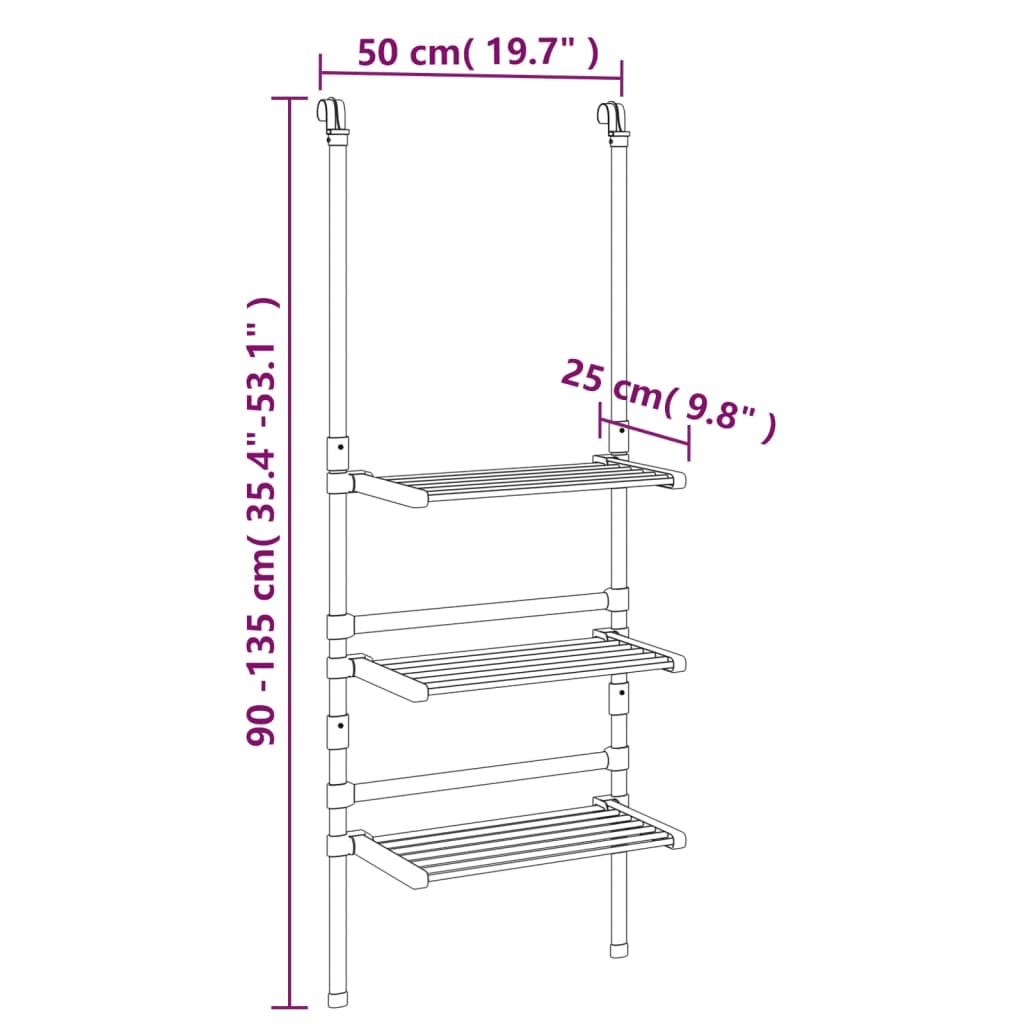 3-nadstropno viseče stojalo za sušenje perila aluminij