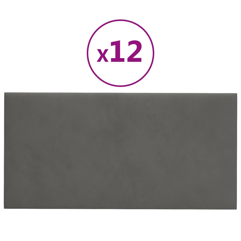 Stenski paneli 12 kosov temno sivi 30x15 cm žamet 0,54 m²