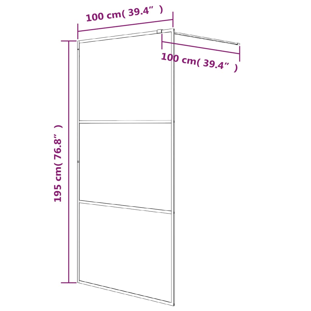 Pregrada za tuš črna 100x195 cm delno motno ESG steklo