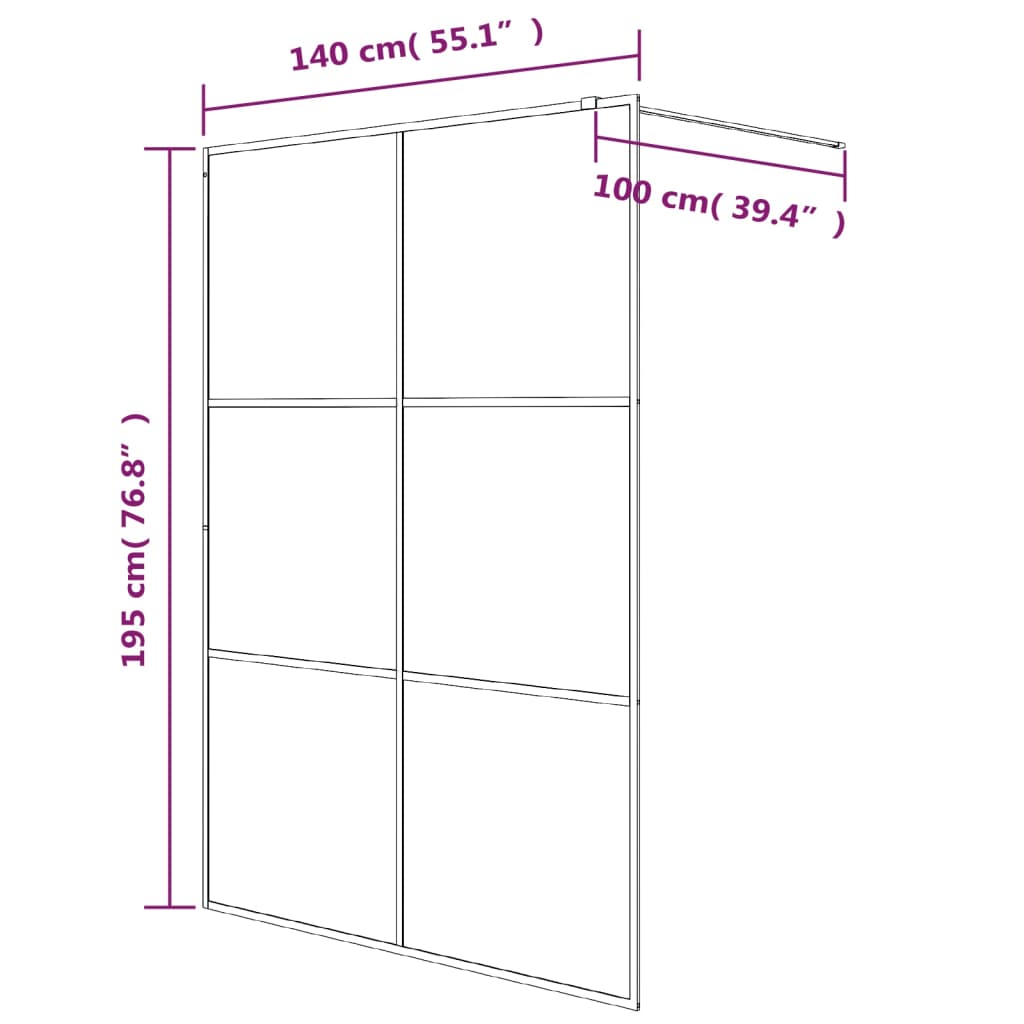 Pregrada za tuš črna 140x195 cm motno ESG steklo