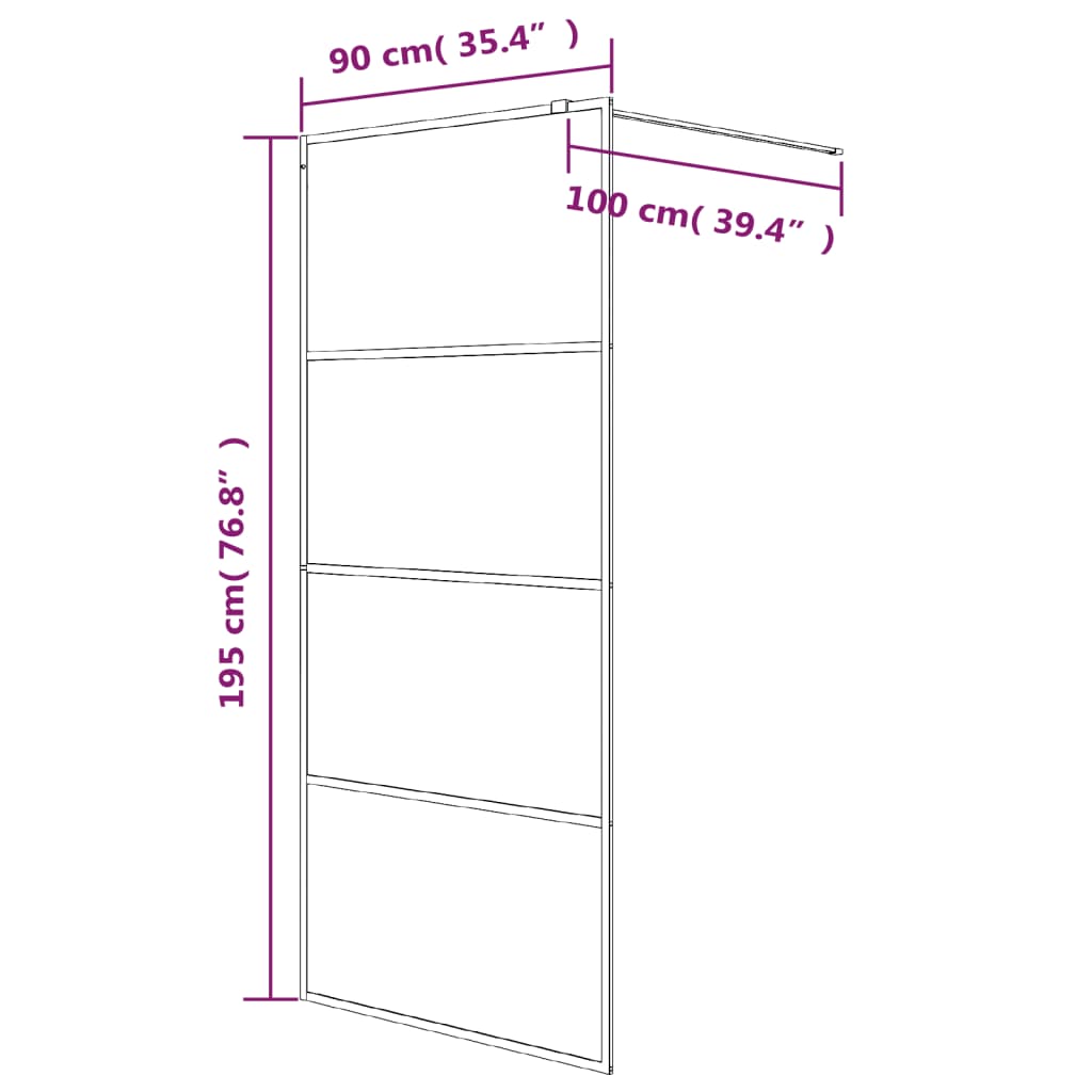 Pregrada za tuš črna 90x195 cm delno motno ESG steklo