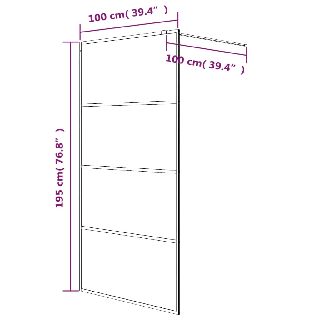 Pregrada za tuš črna 100x195 cm delno motno ESG steklo