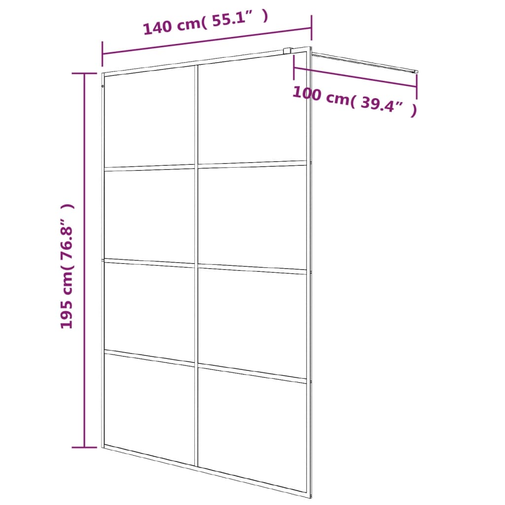 Pregrada za tuš črna 140x195 cm delno motno ESG steklo