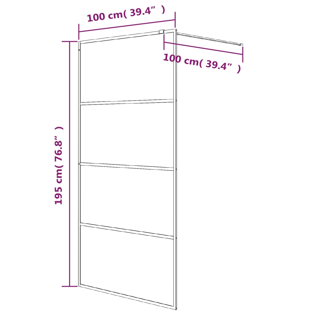 Pregrada za tuš črna 100x195 cm motno ESG steklo