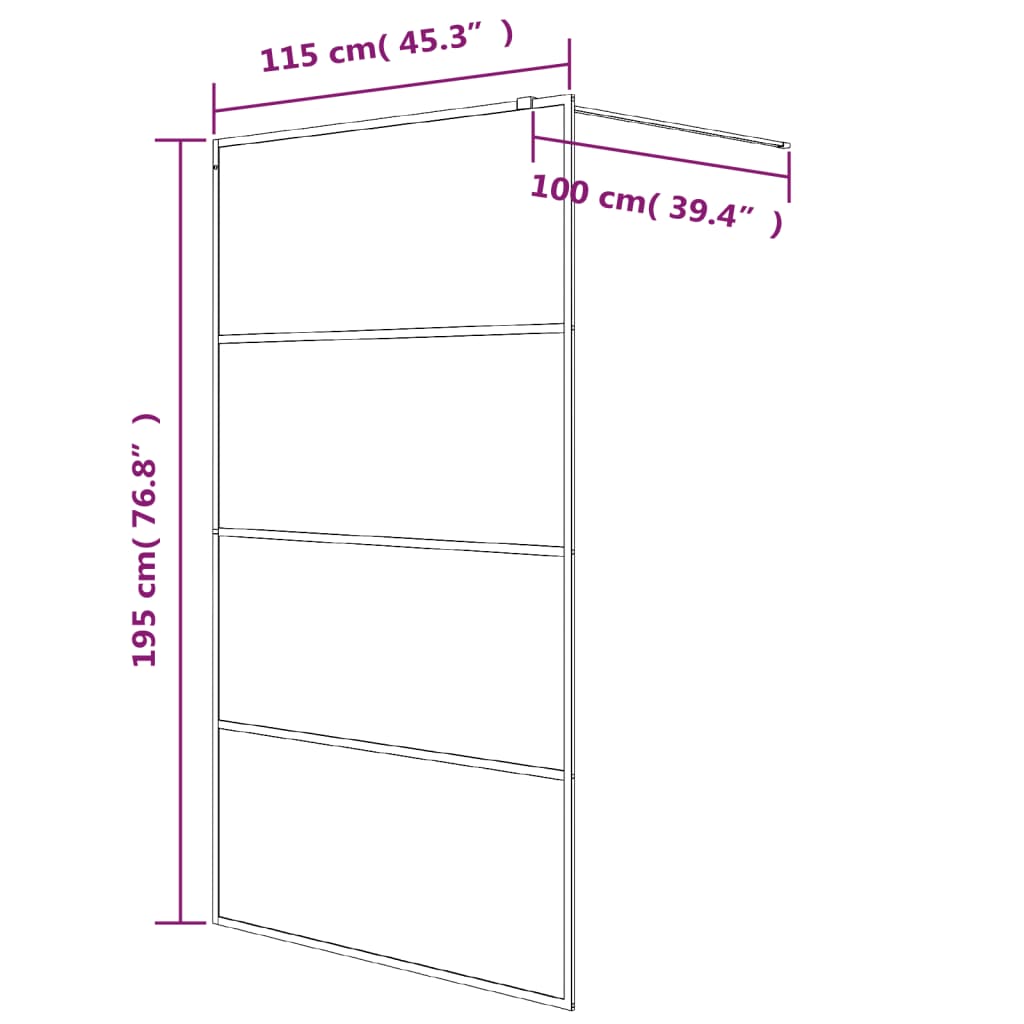 Pregrada za tuš črna 115x195 cm motno ESG steklo