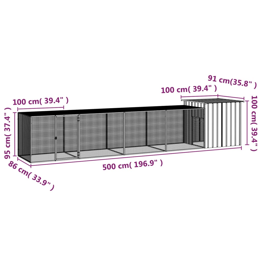 Kokošnjak antracit 500x91x100 cm pocinkano jeklo