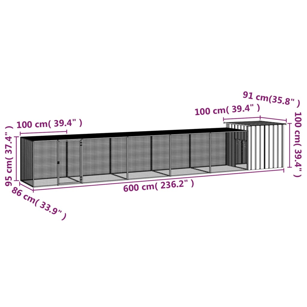 Kokošnjak siv 600x91x100 cm pocinkano jeklo