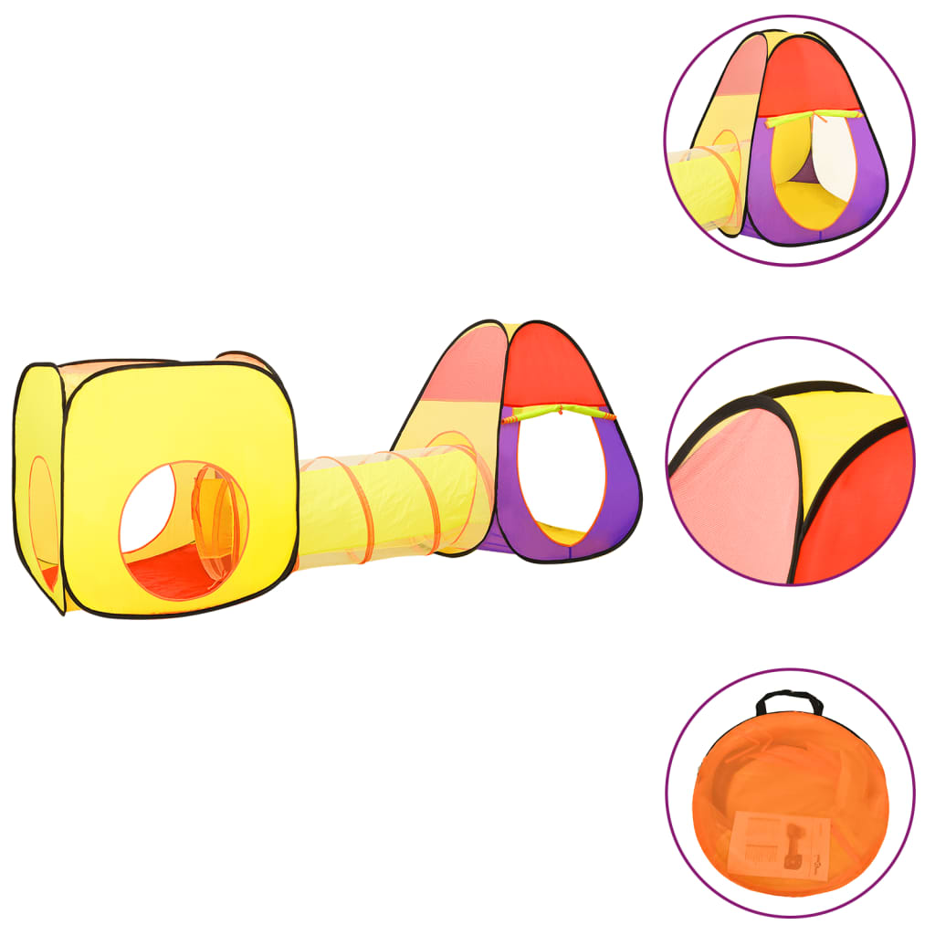 Otroški šotor za igranje z 250 žogicami večbarven 255x80x100 cm