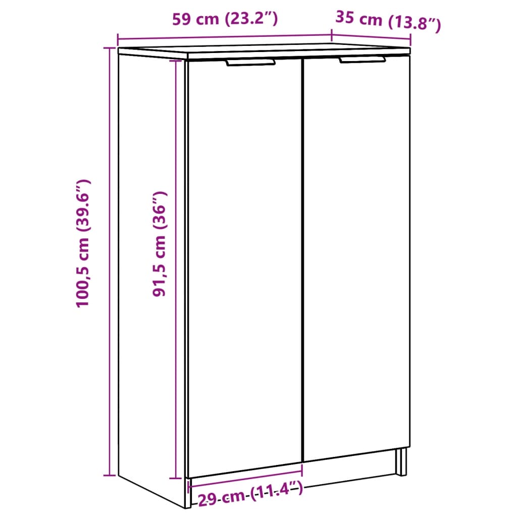 Omarica za čevlje siva sonoma 59x35x100 cm konstruiran les