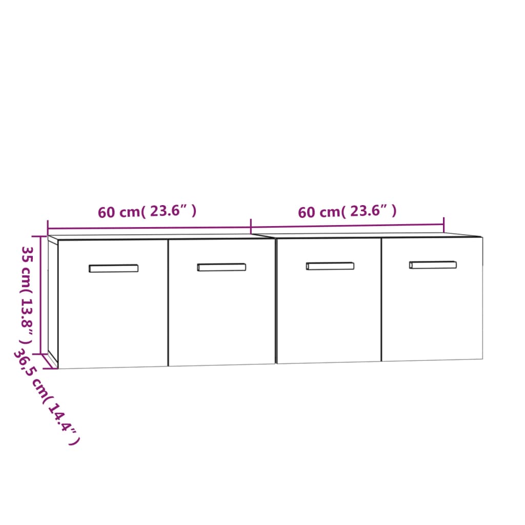 Stenska omarica 2 kosa bela 60x36,5x35 cm inžen. les