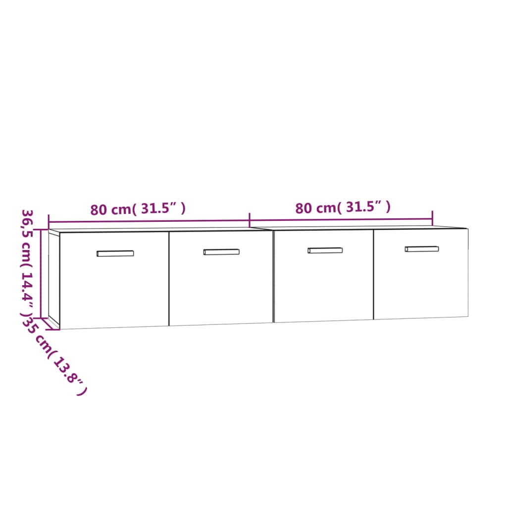 Stenska omarica 2 kosa rjav hrast 80x35x36,5 cm konstruiran les